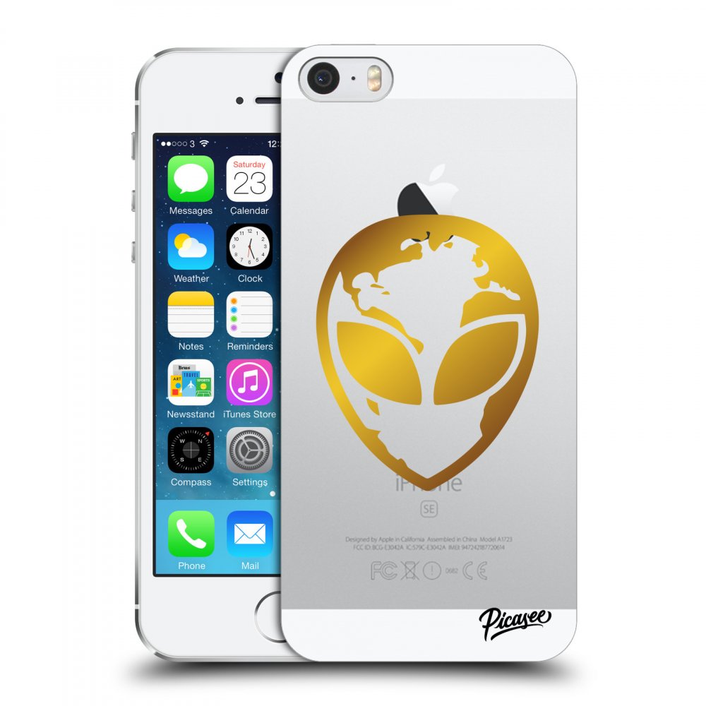 Picasee silikónový prehľadný obal pre Apple iPhone 5/5S/SE - EARTH - Gold Alien 3.0