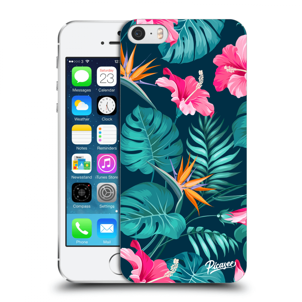 Picasee silikónový prehľadný obal pre Apple iPhone 5/5S/SE - Pink Monstera