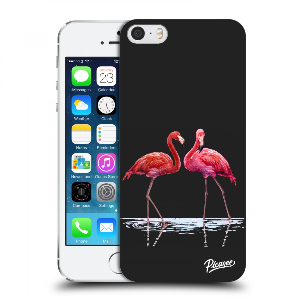 Picasee plastový čierny obal pre Apple iPhone 5/5S/SE - Flamingos couple