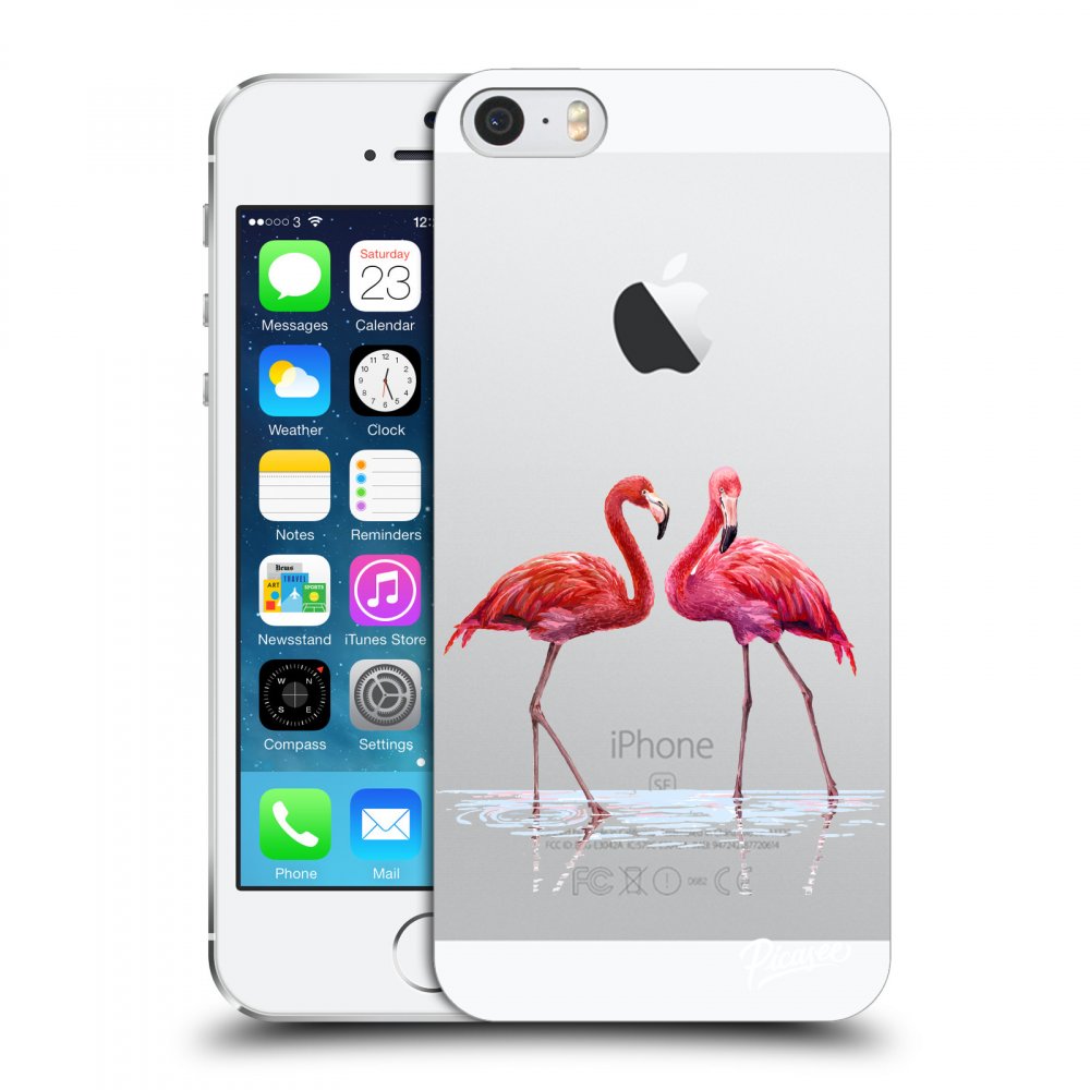 Picasee plastový prehľadný obal pre Apple iPhone 5/5S/SE - Flamingos couple