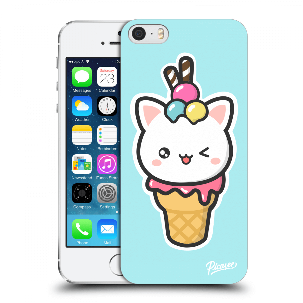 Picasee silikónový prehľadný obal pre Apple iPhone 5/5S/SE - Ice Cream Cat