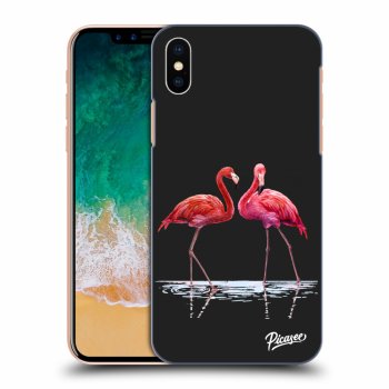 Picasee silikónový čierny obal pre Apple iPhone X/XS - Flamingos couple