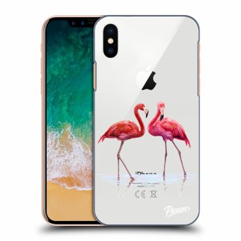Picasee silikónový prehľadný obal pre Apple iPhone X/XS - Flamingos couple