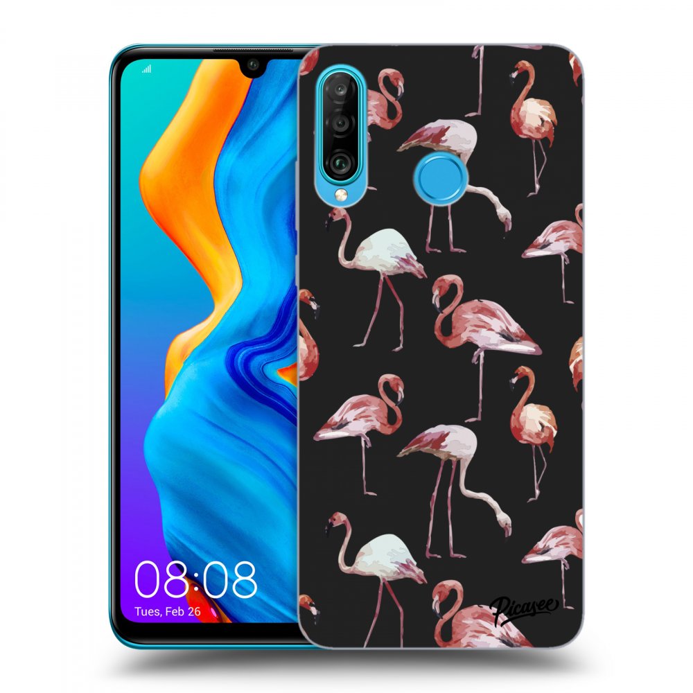 Picasee silikónový čierny obal pre Huawei P30 Lite - Flamingos
