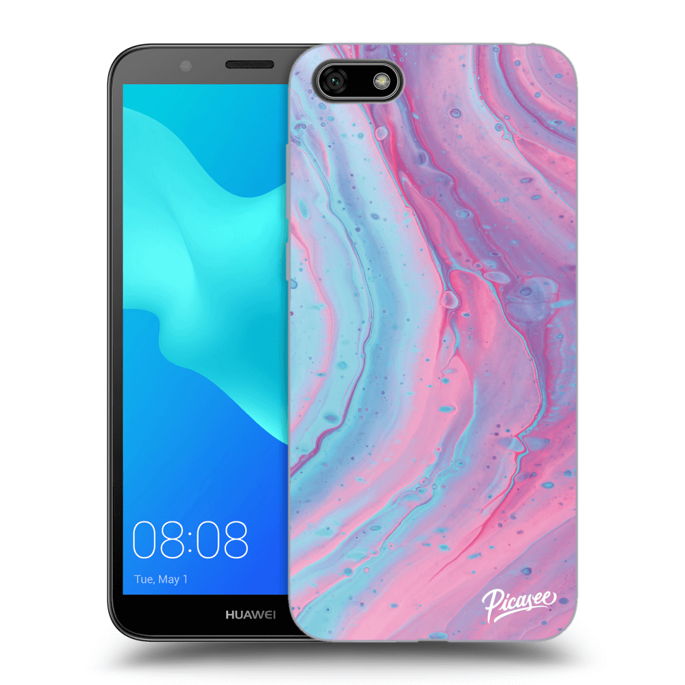 Picasee silikónový čierny obal pre Huawei Y5 2018 - Pink liquid
