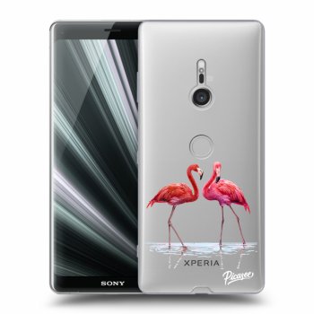 Picasee silikónový prehľadný obal pre Sony Xperia XZ3 - Flamingos couple