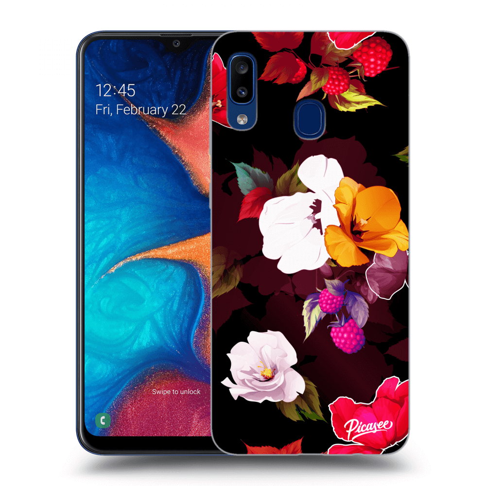 Picasee silikónový čierny obal pre Samsung Galaxy A20e A202F - Flowers and Berries