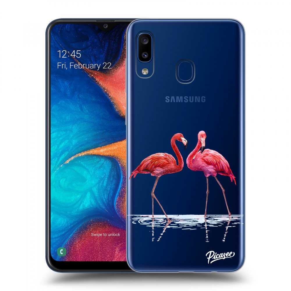 Picasee silikónový prehľadný obal pre Samsung Galaxy A20e A202F - Flamingos couple