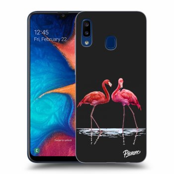 Picasee silikónový čierny obal pre Samsung Galaxy A20e A202F - Flamingos couple