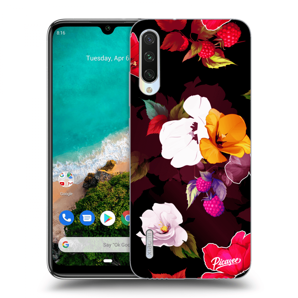 Picasee silikónový čierny obal pre Xiaomi Mi A3 - Flowers and Berries