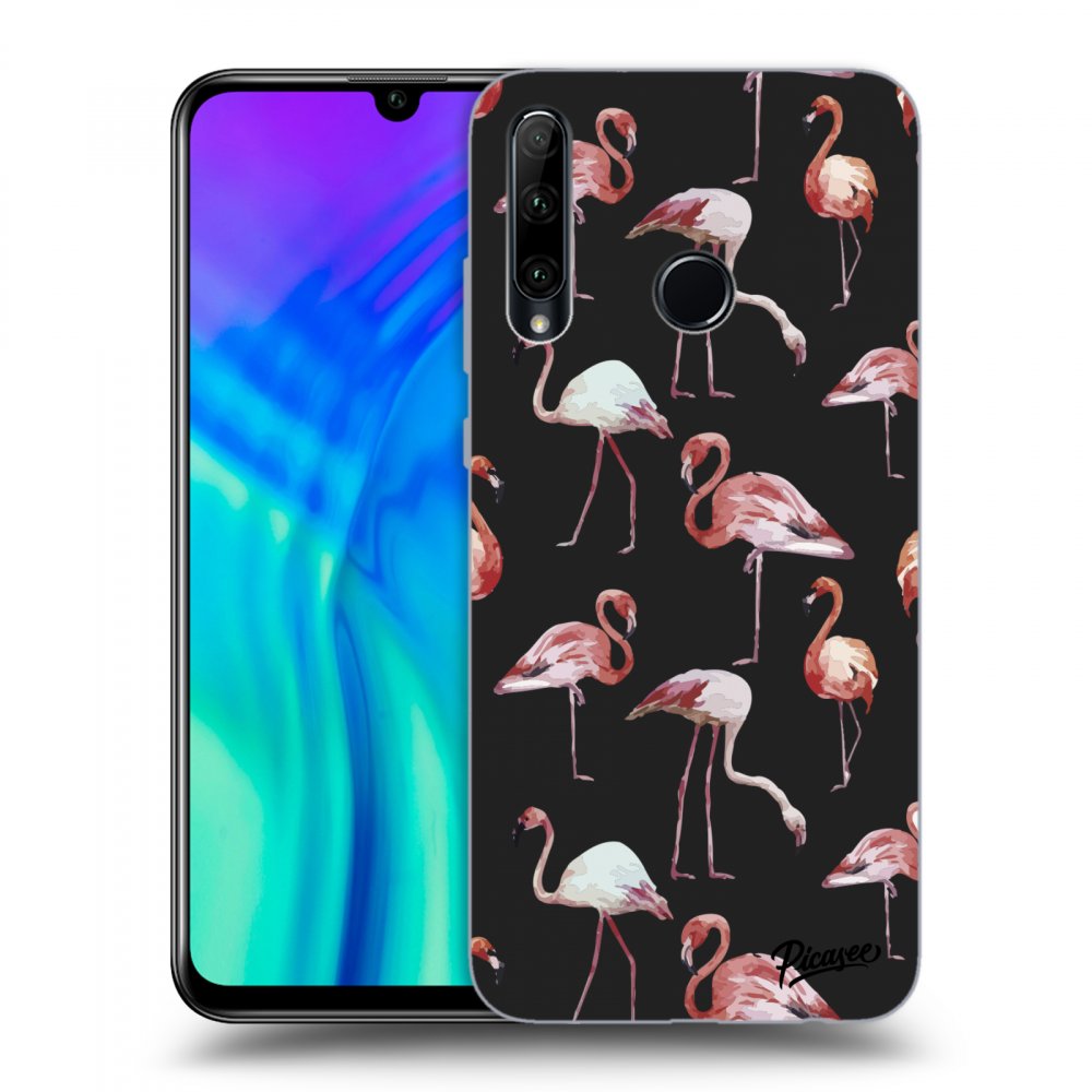 Picasee silikónový čierny obal pre Honor 20 Lite - Flamingos