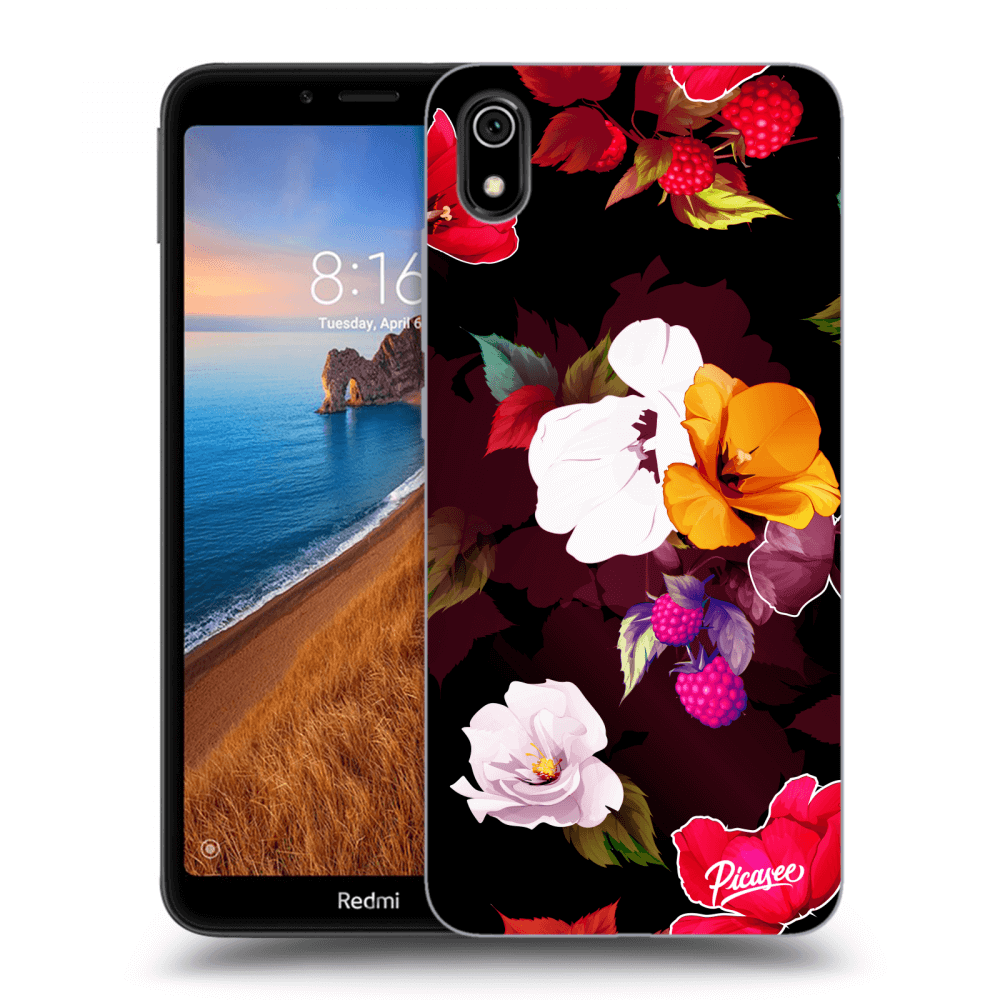 Picasee silikónový čierny obal pre Xiaomi Redmi 7A - Flowers and Berries