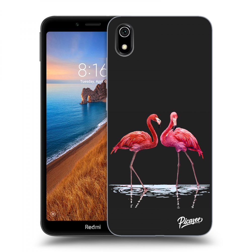 Picasee silikónový čierny obal pre Xiaomi Redmi 7A - Flamingos couple