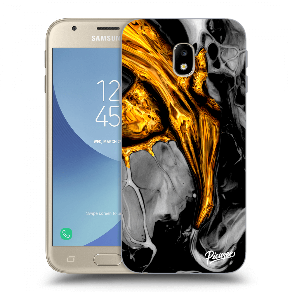 Picasee silikónový prehľadný obal pre Samsung Galaxy J3 2017 J330F - Black Gold