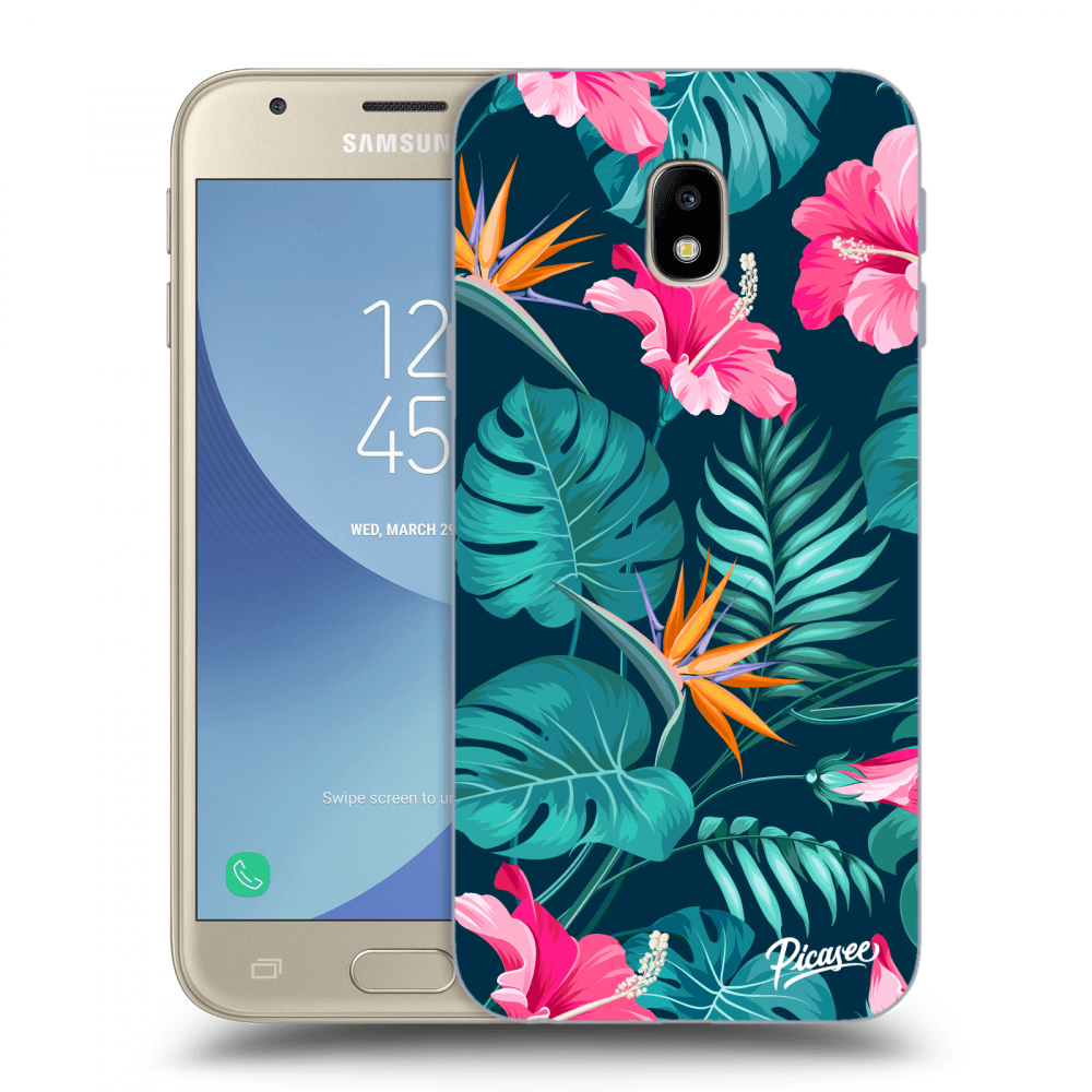 Picasee silikónový prehľadný obal pre Samsung Galaxy J3 2017 J330F - Pink Monstera