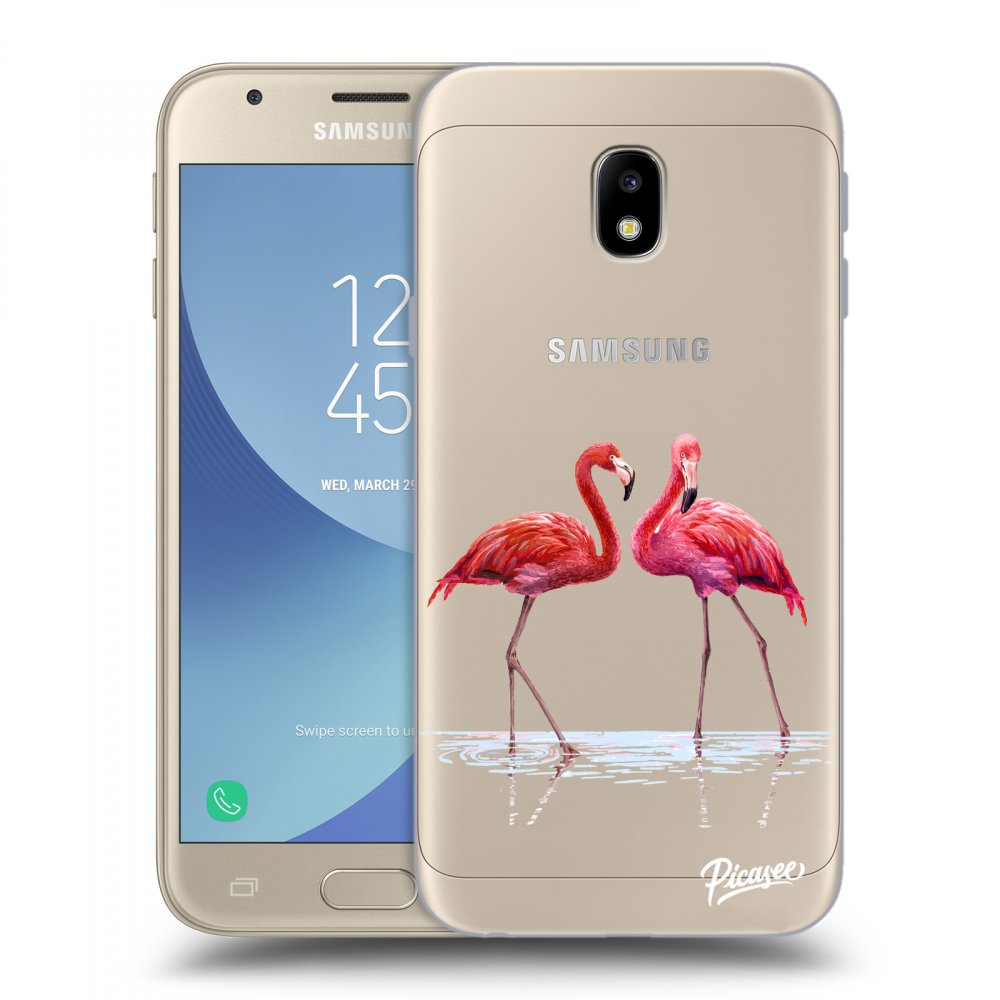 Picasee silikónový prehľadný obal pre Samsung Galaxy J3 2017 J330F - Flamingos couple