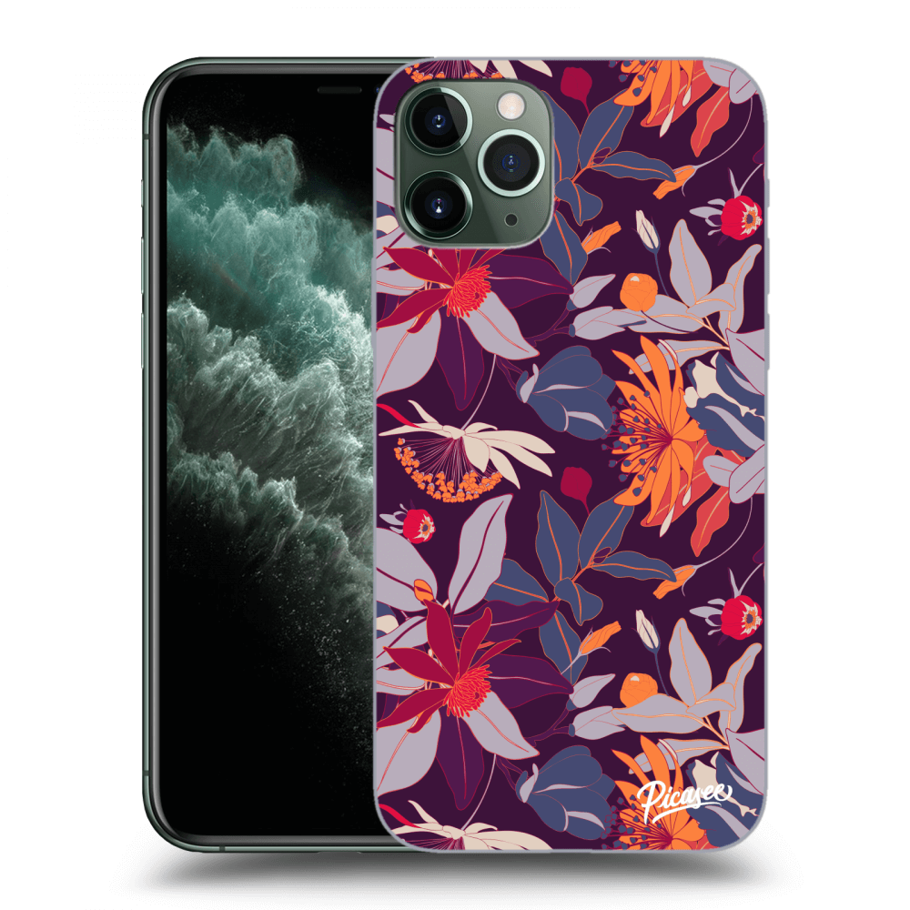 Picasee silikónový čierny obal pre Apple iPhone 11 Pro Max - Purple Leaf