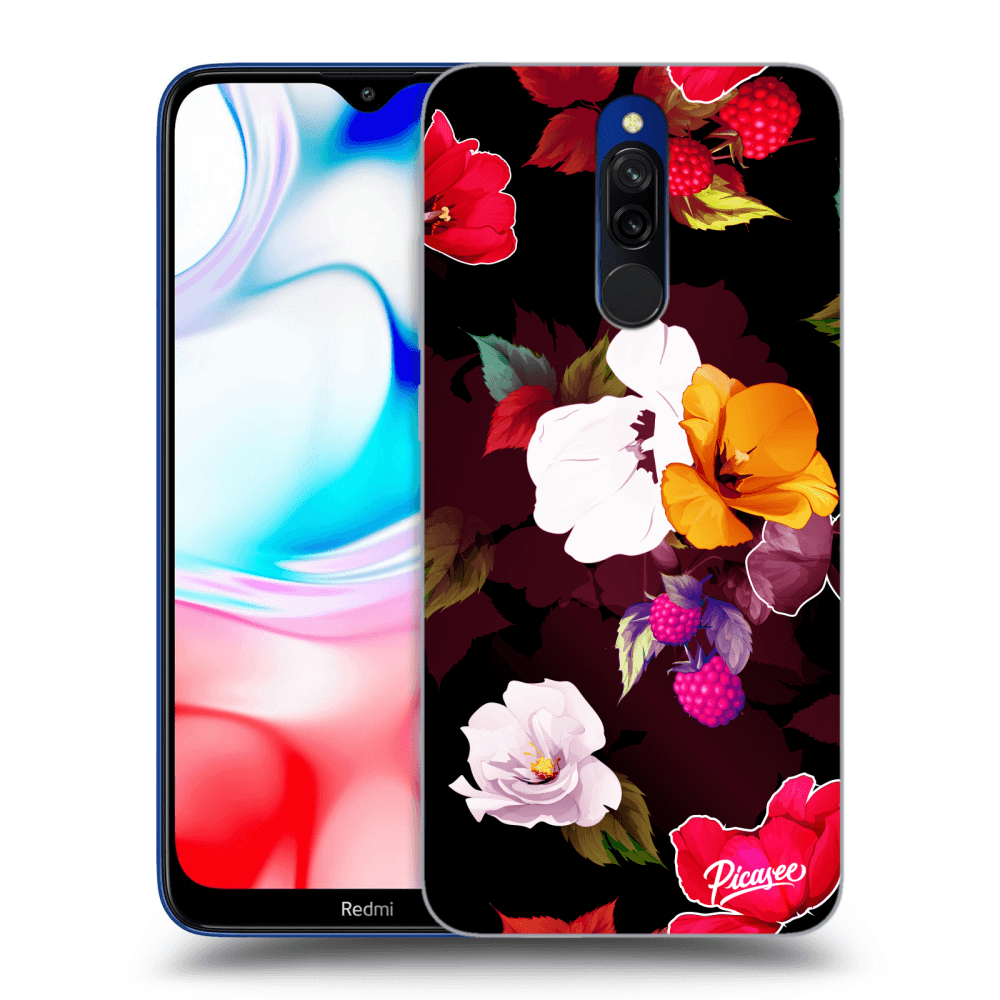 Picasee silikónový čierny obal pre Xiaomi Redmi 8 - Flowers and Berries