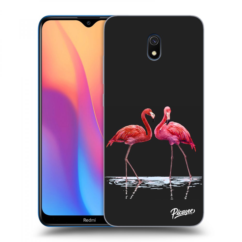 Picasee silikónový čierny obal pre Xiaomi Redmi 8A - Flamingos couple