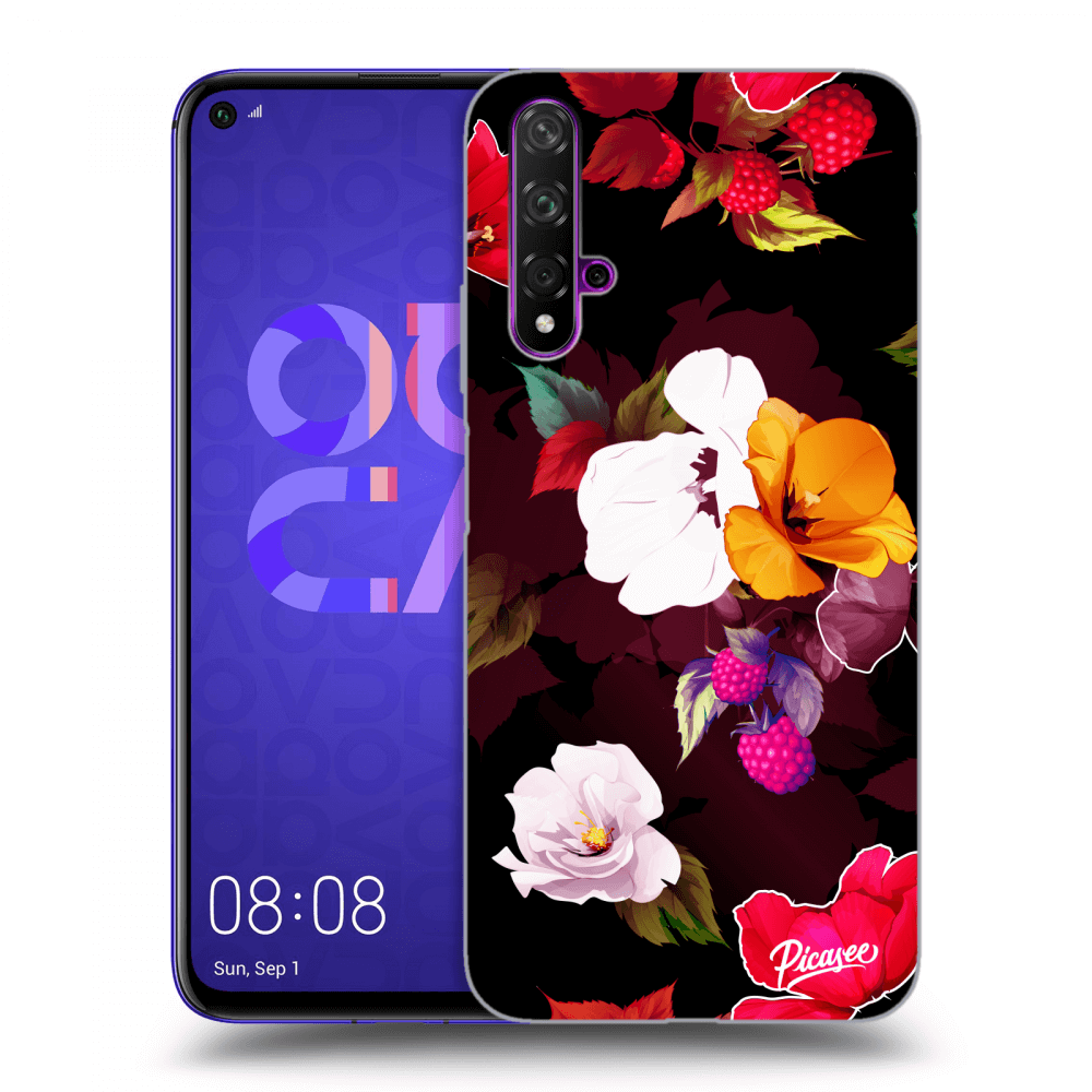Picasee silikónový čierny obal pre Huawei Nova 5T - Flowers and Berries