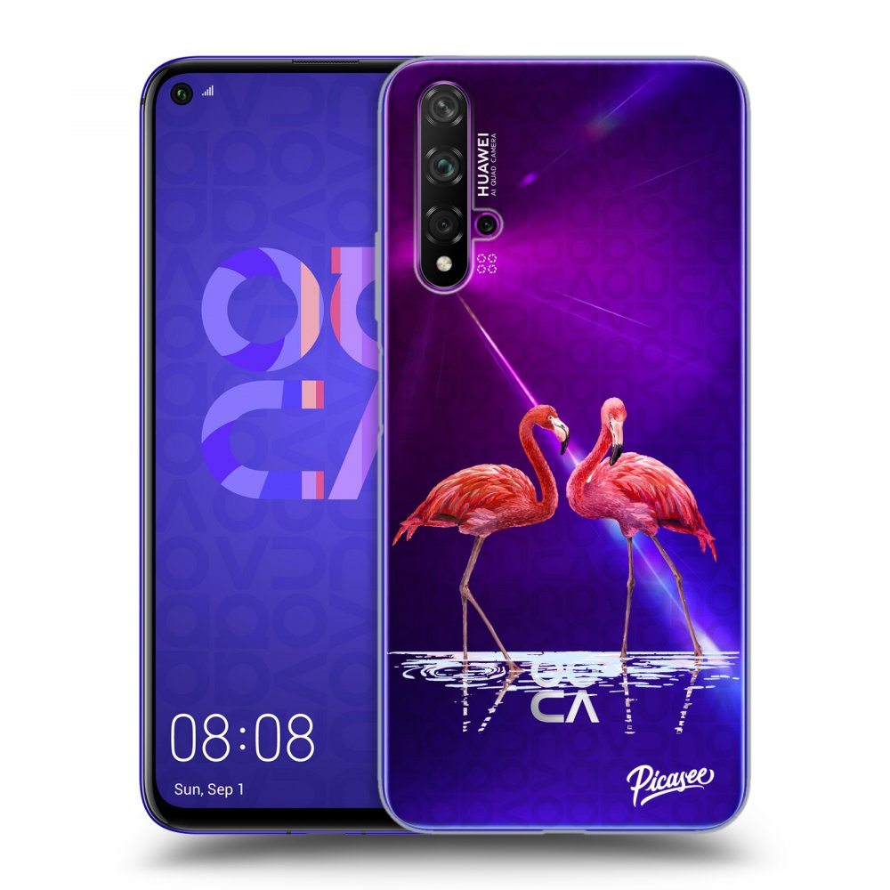 Picasee silikónový prehľadný obal pre Huawei Nova 5T - Flamingos couple