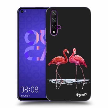 Picasee silikónový čierny obal pre Huawei Nova 5T - Flamingos couple