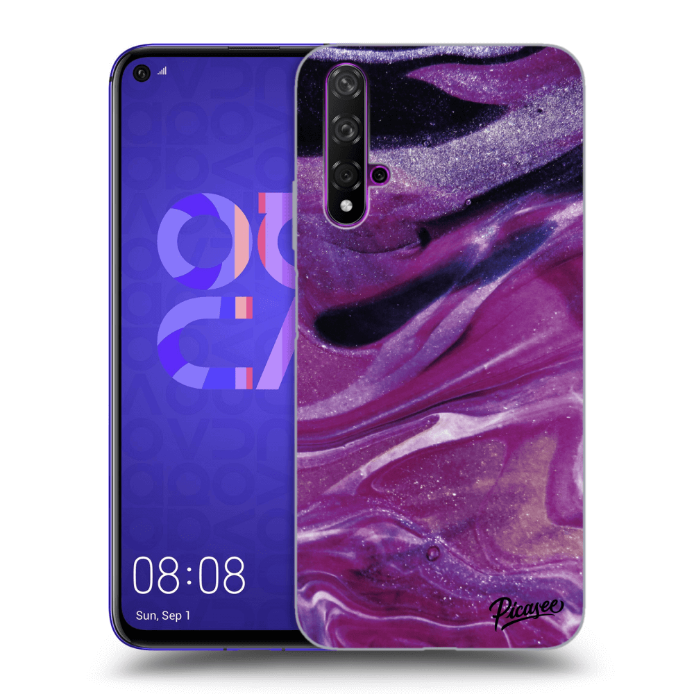 Picasee silikónový čierny obal pre Huawei Nova 5T - Purple glitter