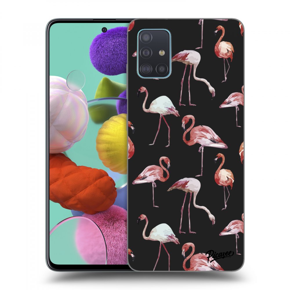 Picasee silikónový čierny obal pre Samsung Galaxy A51 A515F - Flamingos