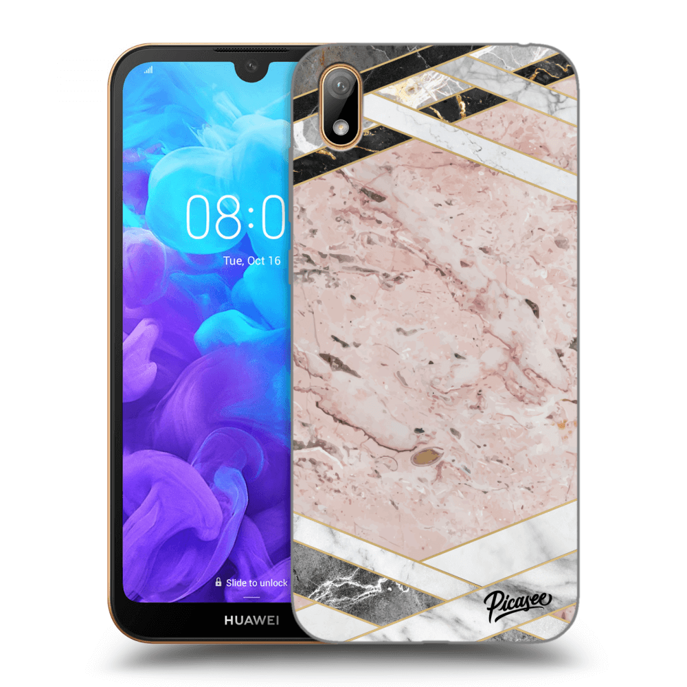 Picasee silikónový prehľadný obal pre Huawei Y5 2019 - Pink geometry