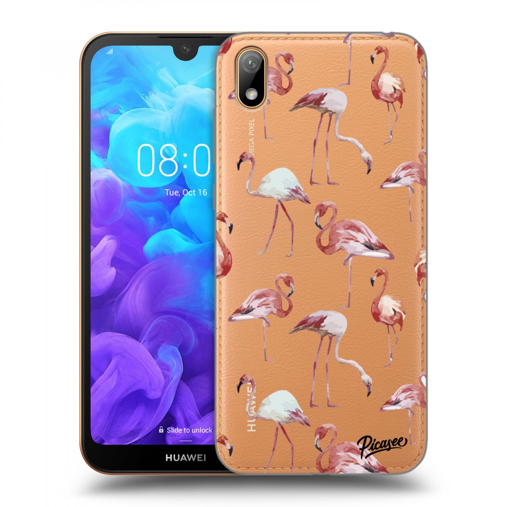 Picasee silikónový prehľadný obal pre Huawei Y5 2019 - Flamingos