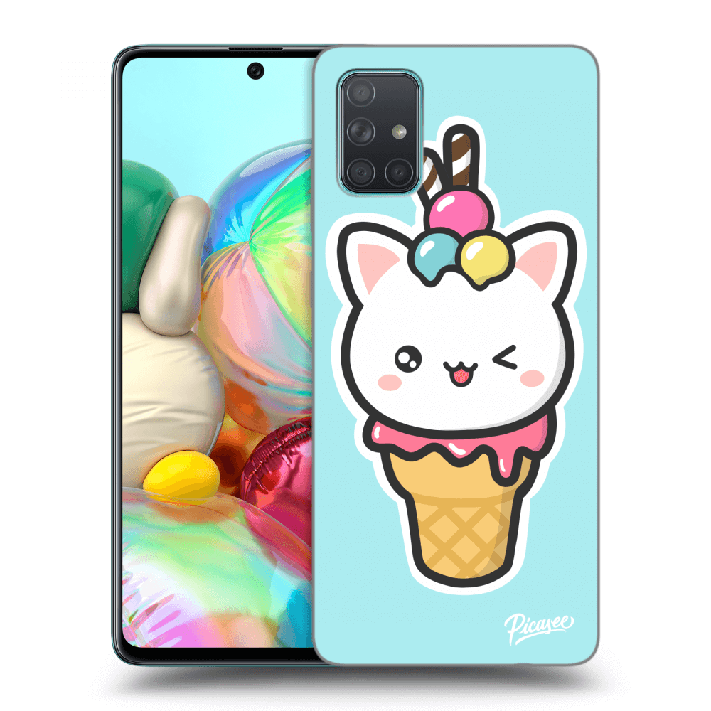 Picasee silikónový prehľadný obal pre Samsung Galaxy A71 A715F - Ice Cream Cat