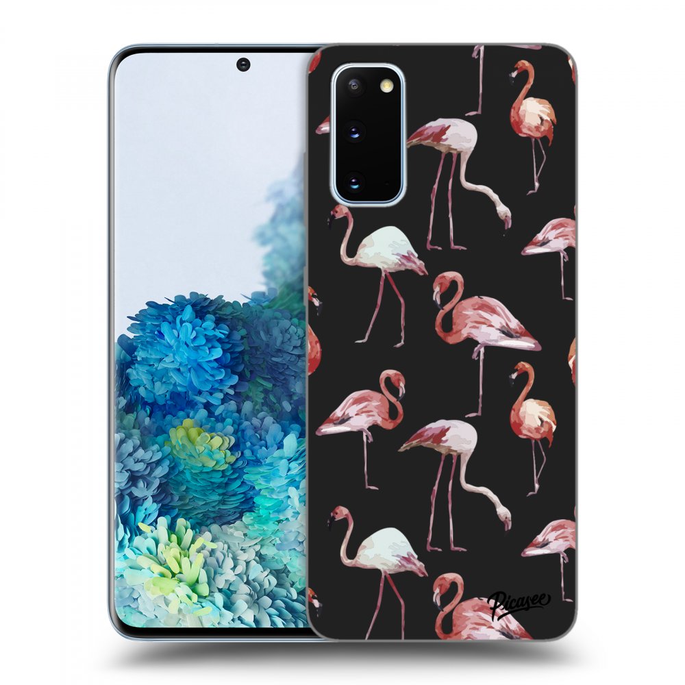 Picasee silikónový čierny obal pre Samsung Galaxy S20 G980F - Flamingos