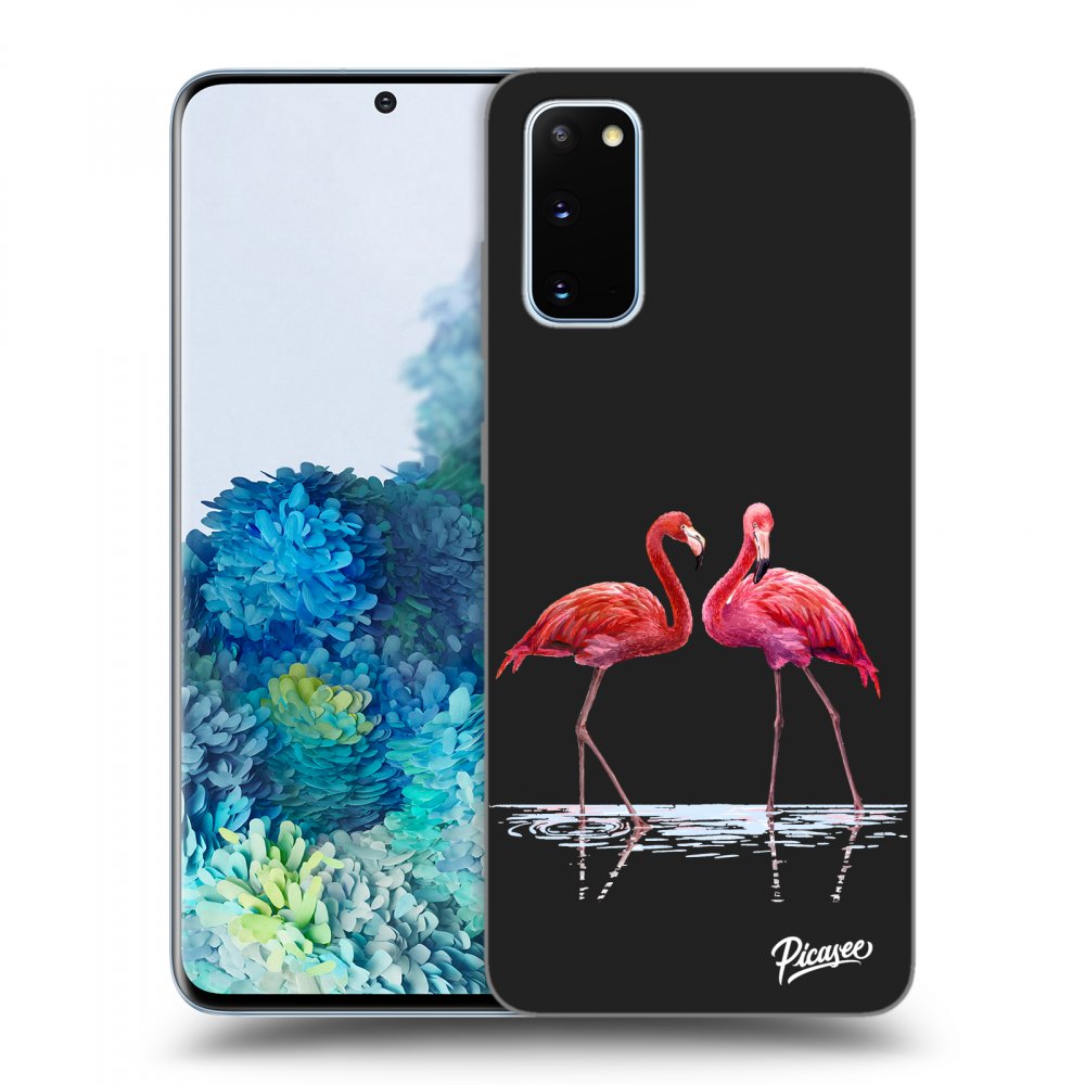 Picasee silikónový čierny obal pre Samsung Galaxy S20 G980F - Flamingos couple