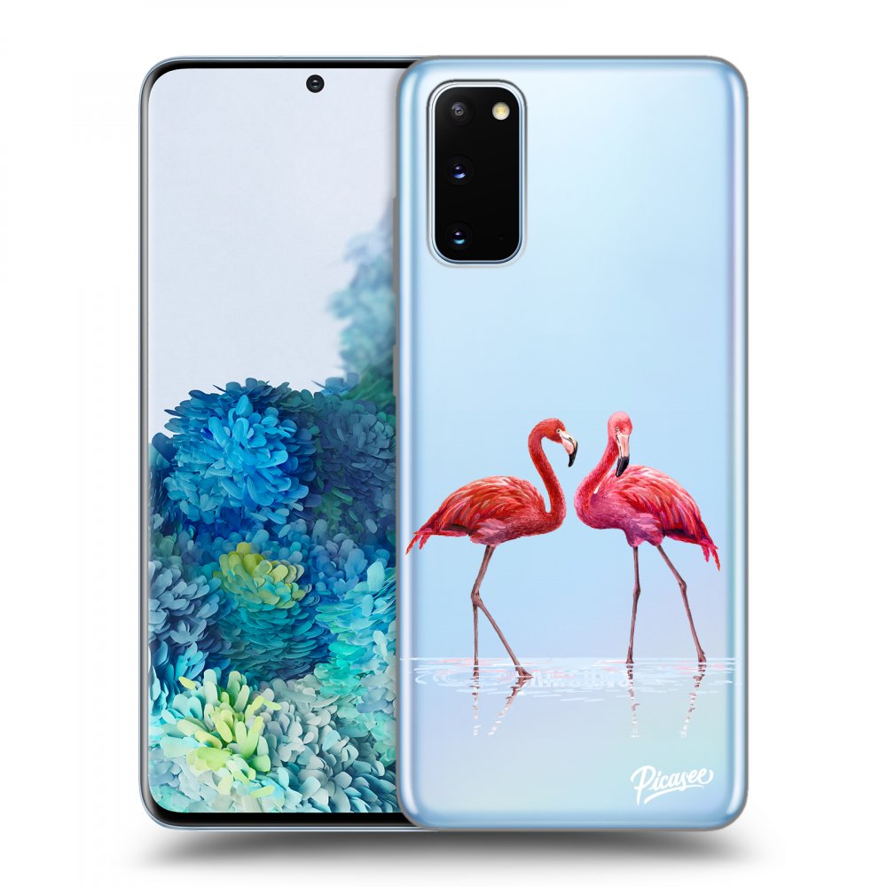 Picasee silikónový prehľadný obal pre Samsung Galaxy S20 G980F - Flamingos couple