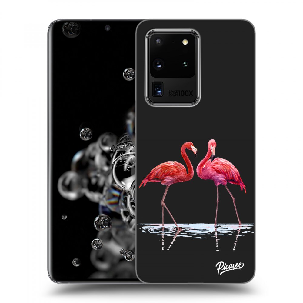 Picasee silikónový čierny obal pre Samsung Galaxy S20 Ultra 5G G988F - Flamingos couple
