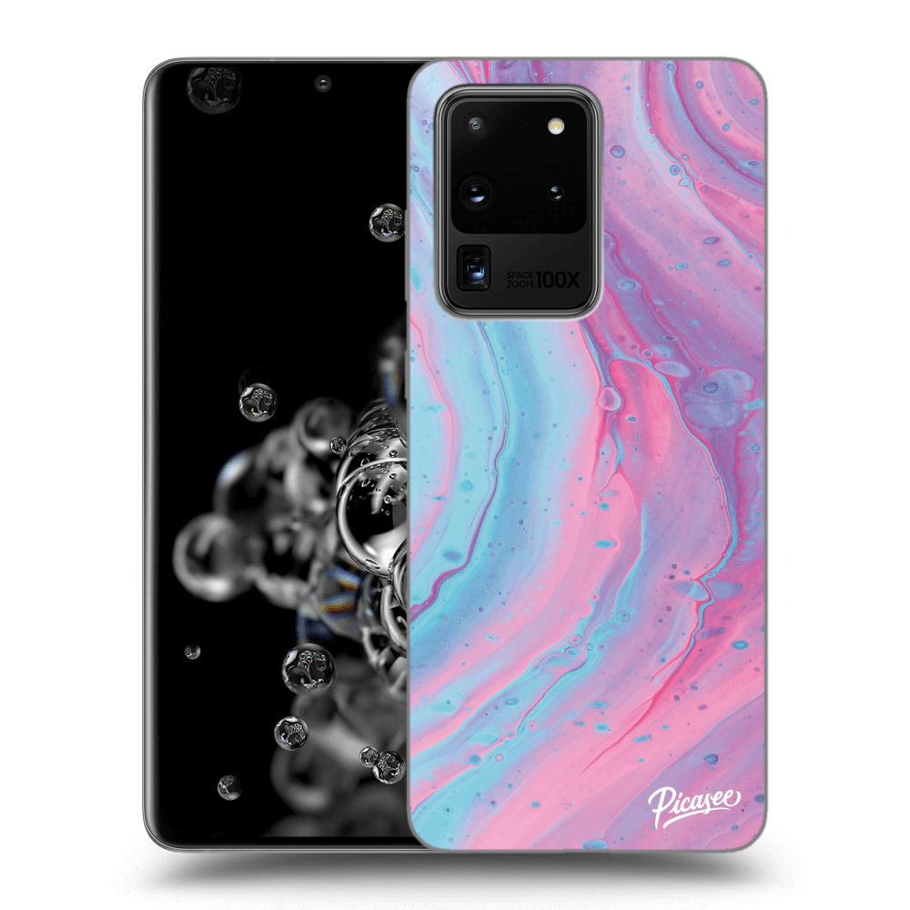 Picasee silikónový čierny obal pre Samsung Galaxy S20 Ultra 5G G988F - Pink liquid