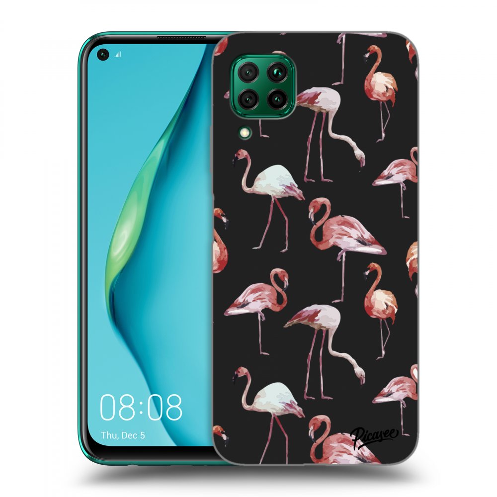 Picasee silikónový čierny obal pre Huawei P40 Lite - Flamingos