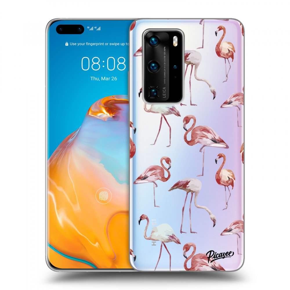 Picasee silikónový prehľadný obal pre Huawei P40 Pro - Flamingos