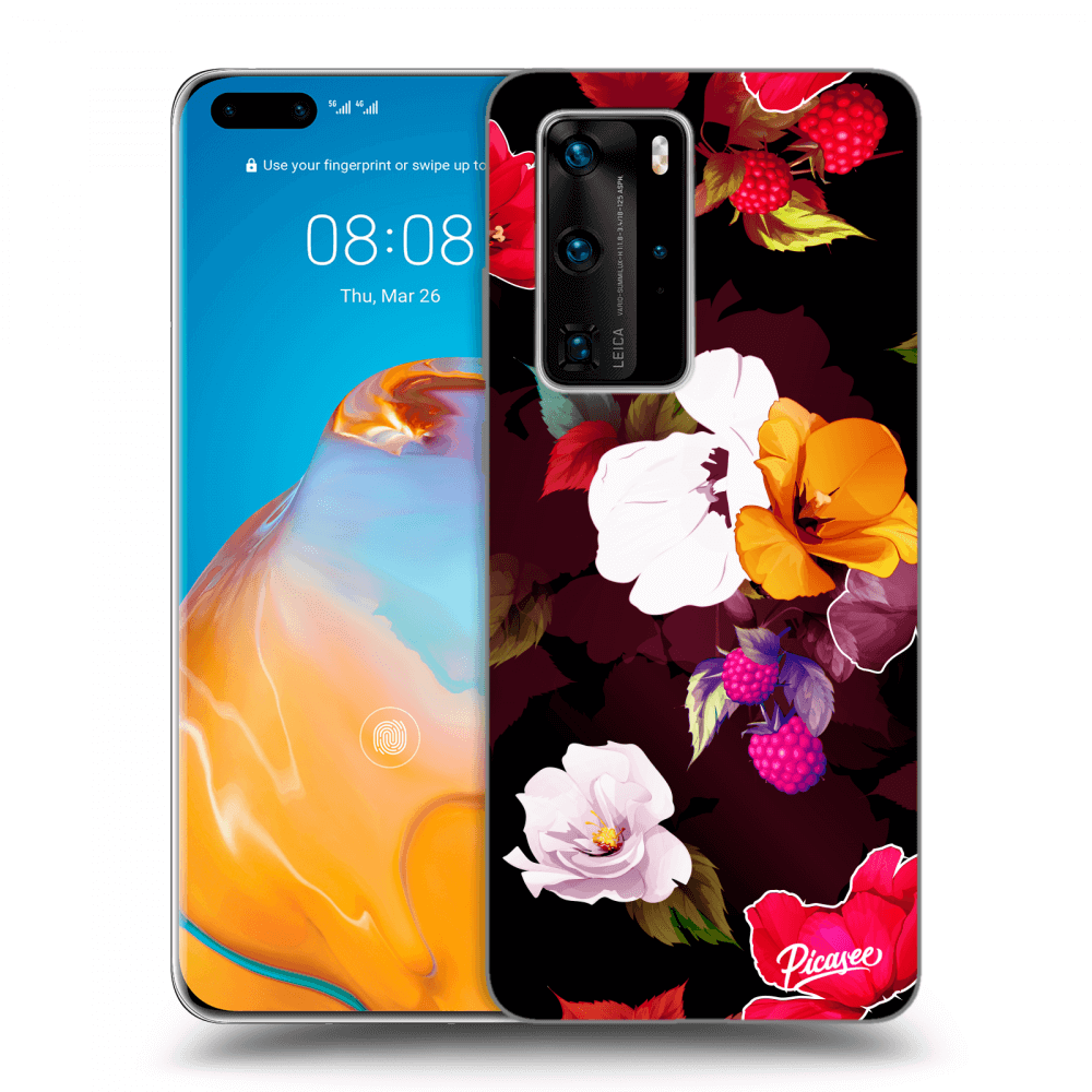 Picasee silikónový čierny obal pre Huawei P40 Pro - Flowers and Berries