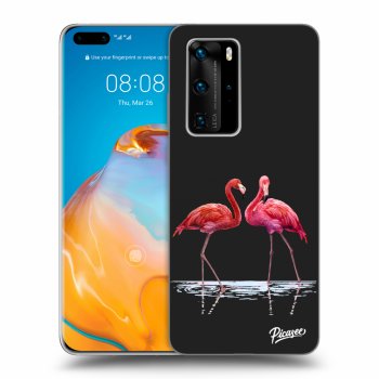 Picasee silikónový čierny obal pre Huawei P40 Pro - Flamingos couple