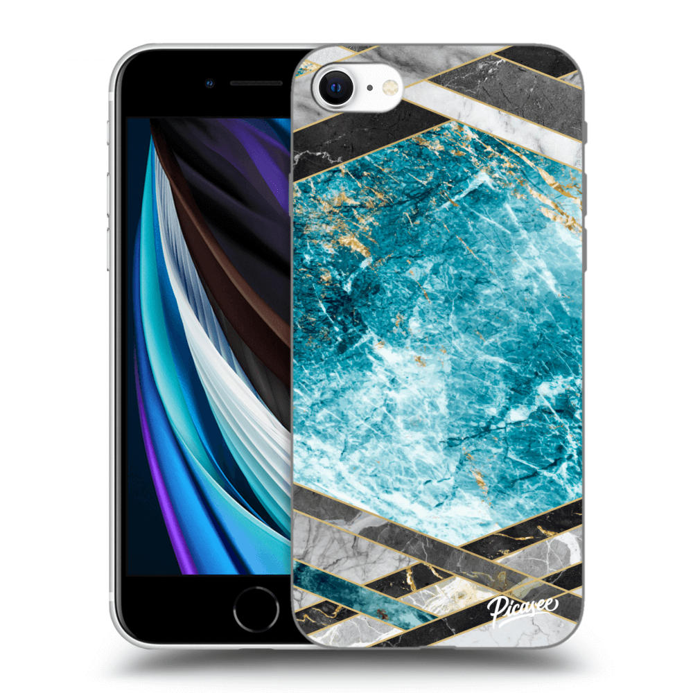 Picasee silikónový prehľadný obal pre Apple iPhone SE 2020 - Blue geometry