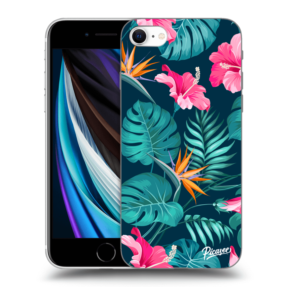Picasee silikónový prehľadný obal pre Apple iPhone SE 2020 - Pink Monstera