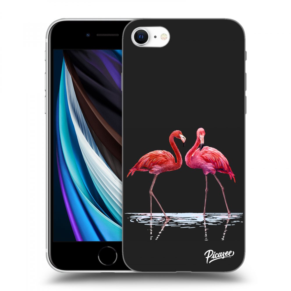 Picasee silikónový čierny obal pre Apple iPhone SE 2020 - Flamingos pár
