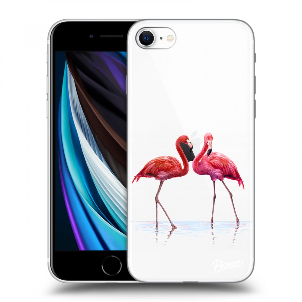 Picasee silikónový prehľadný obal pre Apple iPhone SE 2020 - Flamingos pár