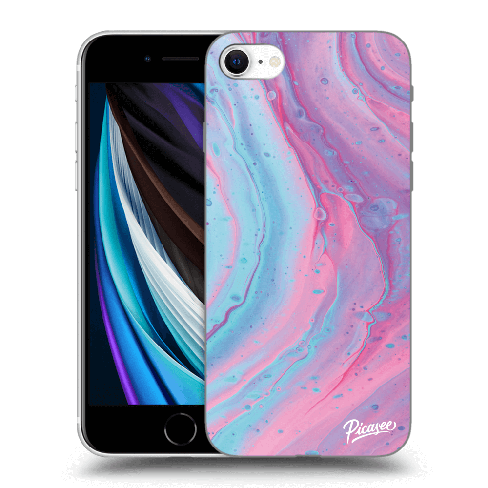 Picasee silikónový čierny obal pre Apple iPhone SE 2020 - Pink liquid