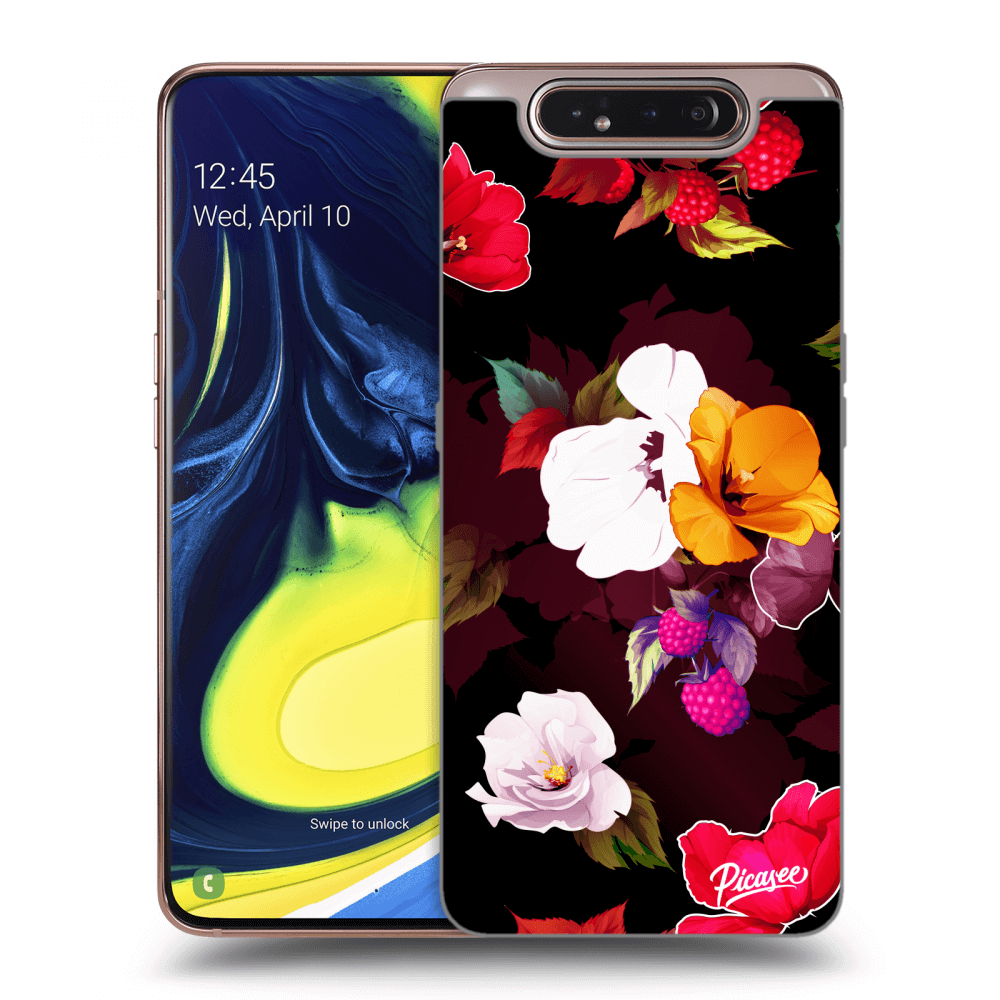 Picasee silikónový čierny obal pre Samsung Galaxy A80 A805F - Flowers and Berries