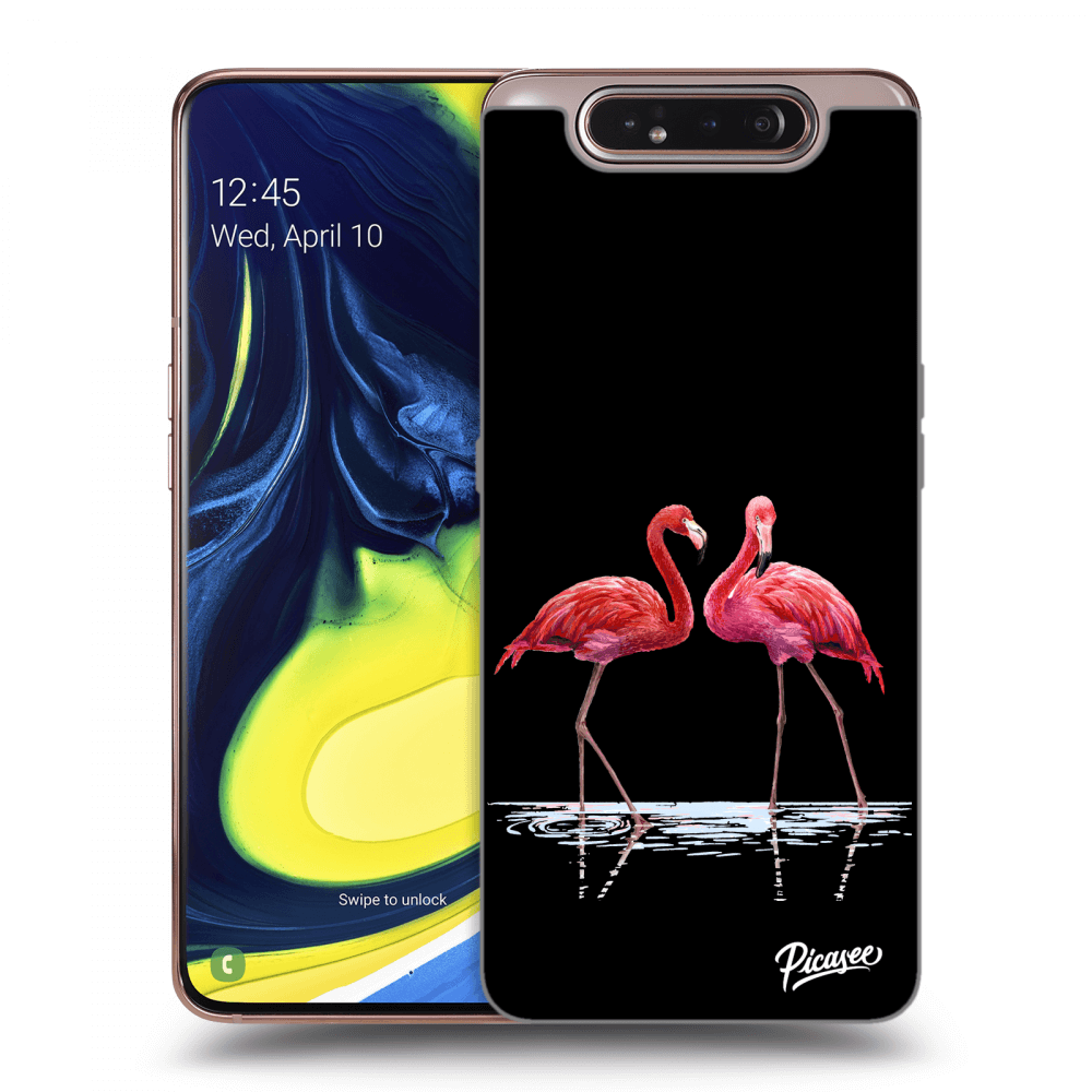 Picasee silikónový čierny obal pre Samsung Galaxy A80 A805F - Flamingos couple