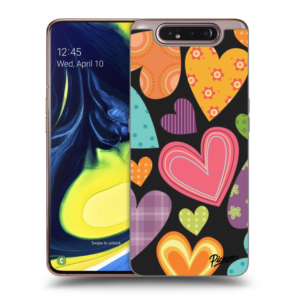 Picasee silikónový čierny obal pre Samsung Galaxy A80 A805F - Colored heart