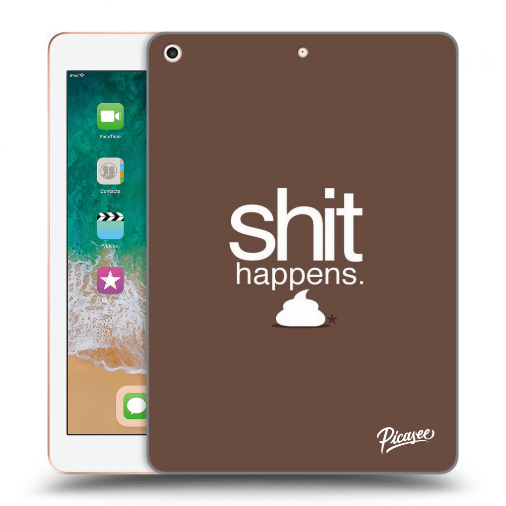 Picasee silikónový čierny obal pre Apple iPad 9.7" 2018 (6. gen) - Shit happens
