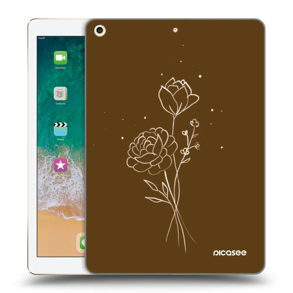 Silikónový prehľadný obal pre Apple iPad 9.7" 2017 (5. gen) - Brown flowers